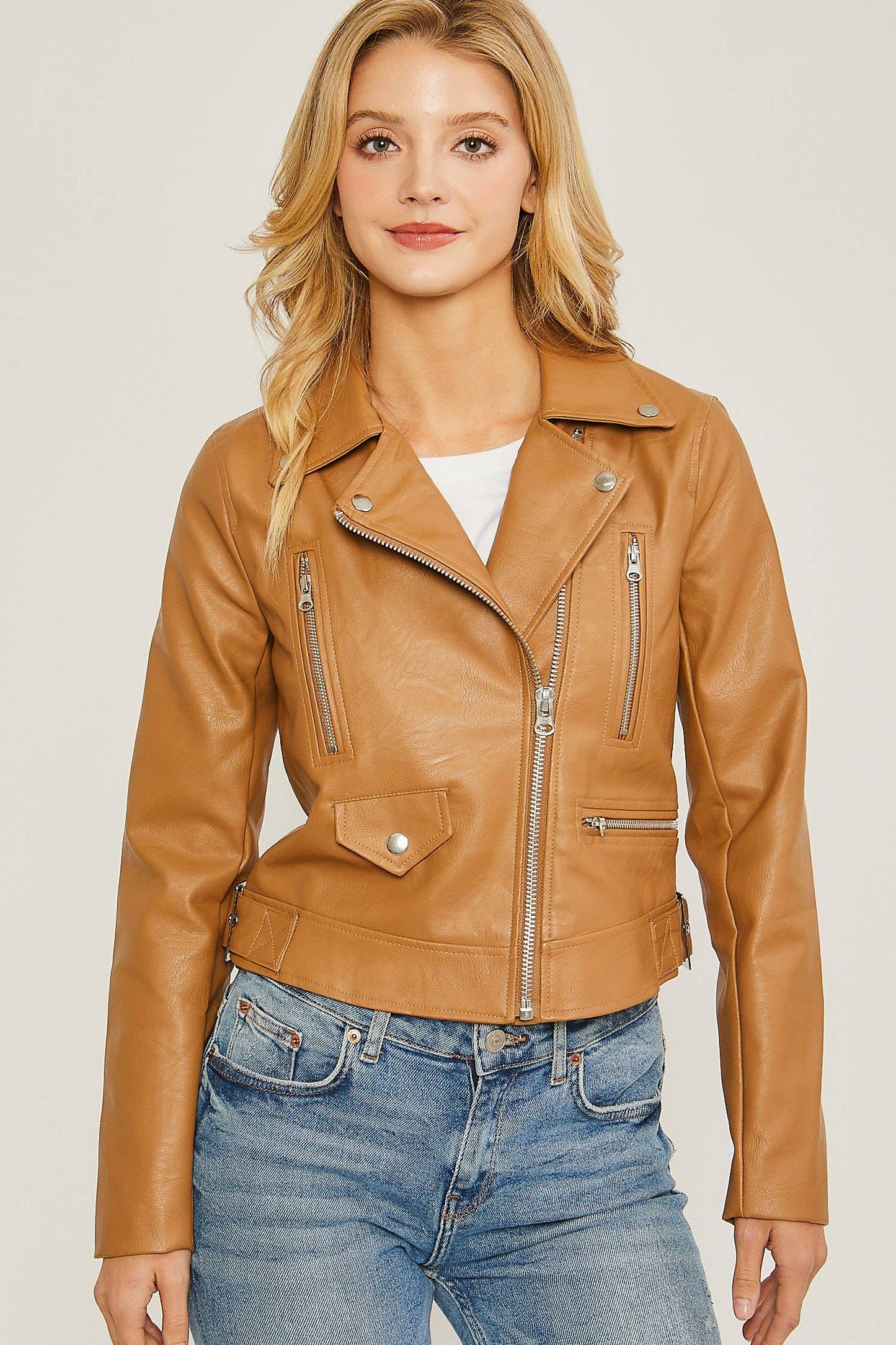 .SI-23855 PU Moto Faux Leather Fitted Jacket