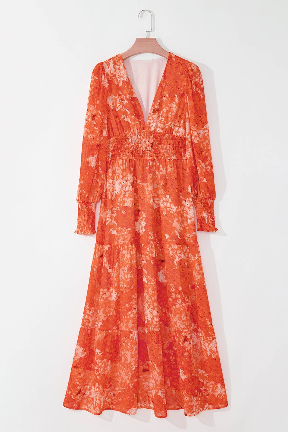 Boho Floral Print Deep V Neck Tiered Maxi Dress | S-XL